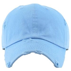 Light Blue Solid Distressed Vintage Polo Style Baseball Ball Cap Hat 100% Cotton